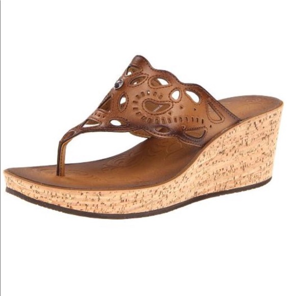 clarks laser cut leather wedge sandal